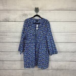 J.Crew Plus Size Blue Floral Tiered Tie-Front Beach Cover Up Dress 2X